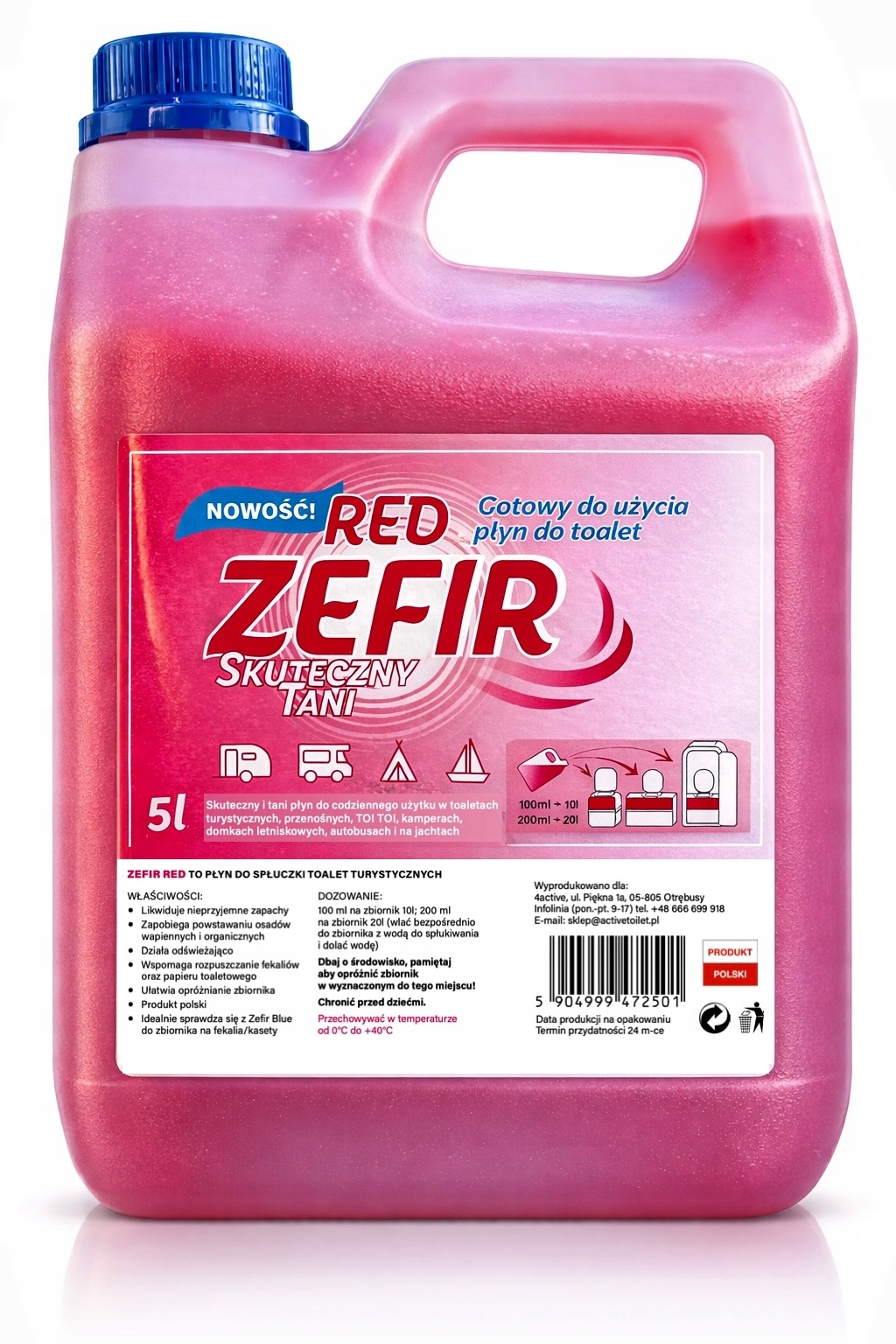 Profesjonalny Płyn Do Toalet Turystycznych Zefir Red 5L Spłuczka *premium*