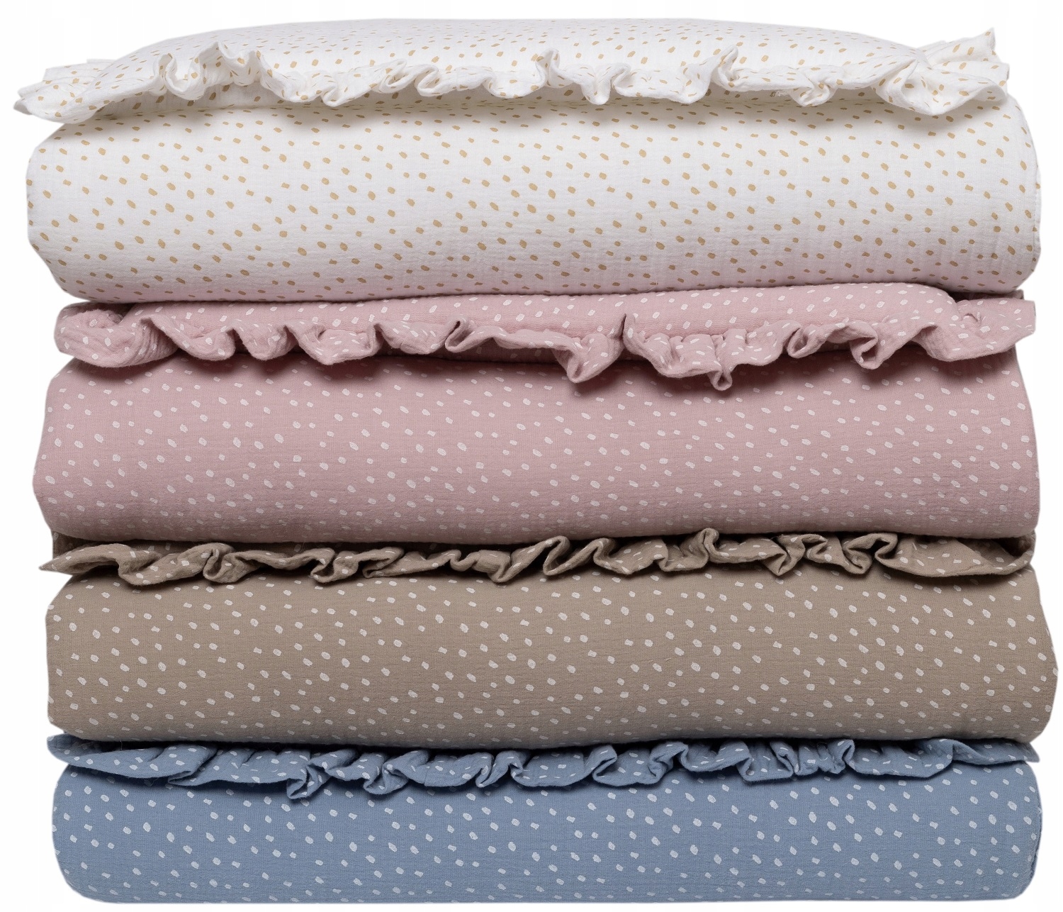 NIEMOWLĘCA POŚCIEL MUŚLINOWA 120X90 FALBANKA DOTS Kolor dominujący biel