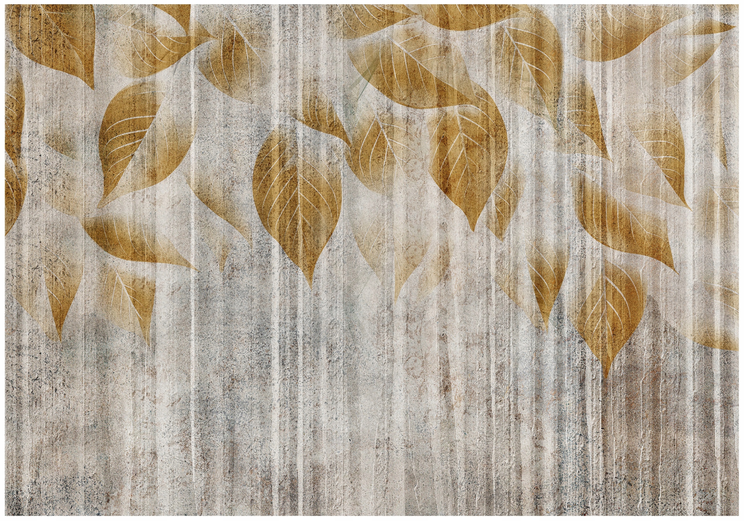 Fototapeta Listy Na Betonu Béžová Boho Do Ložnice Obývacího Pokoje Tapeta 300x210