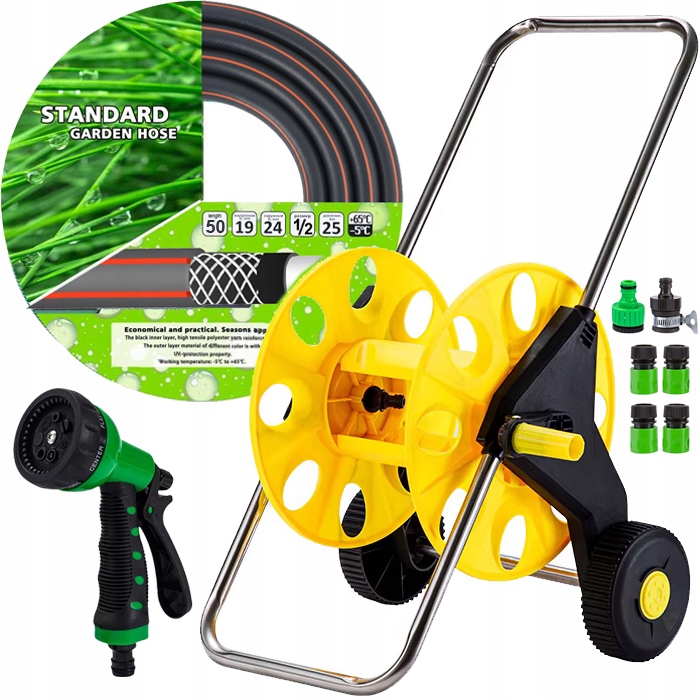 Hadice 1/2 50 M Buben Navíječ Vozík Pistole Zavlažovač Spojka Sada