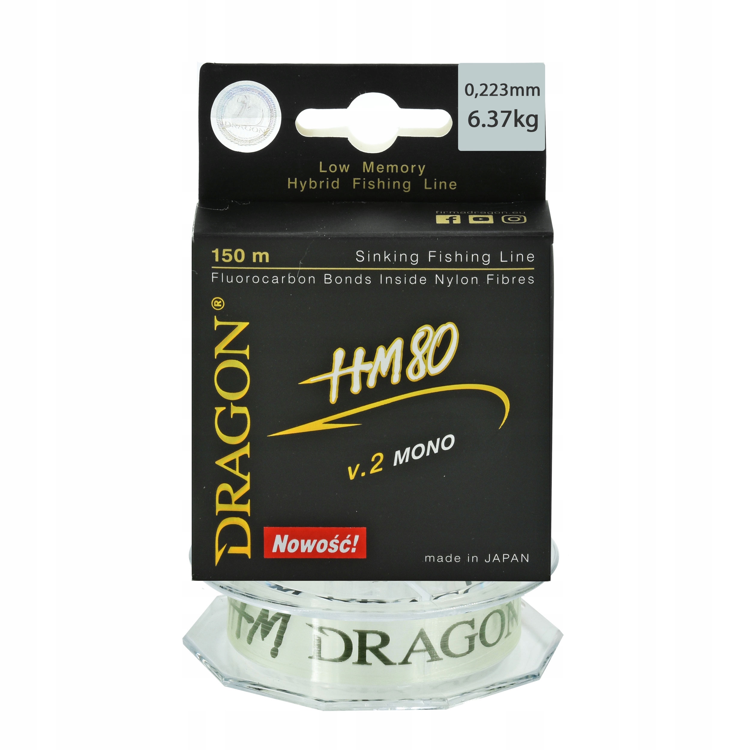 Żyłka uniwersalna Dragon HM80 v.2 mono 0.223mm 150m 6,37kg jasnozielona