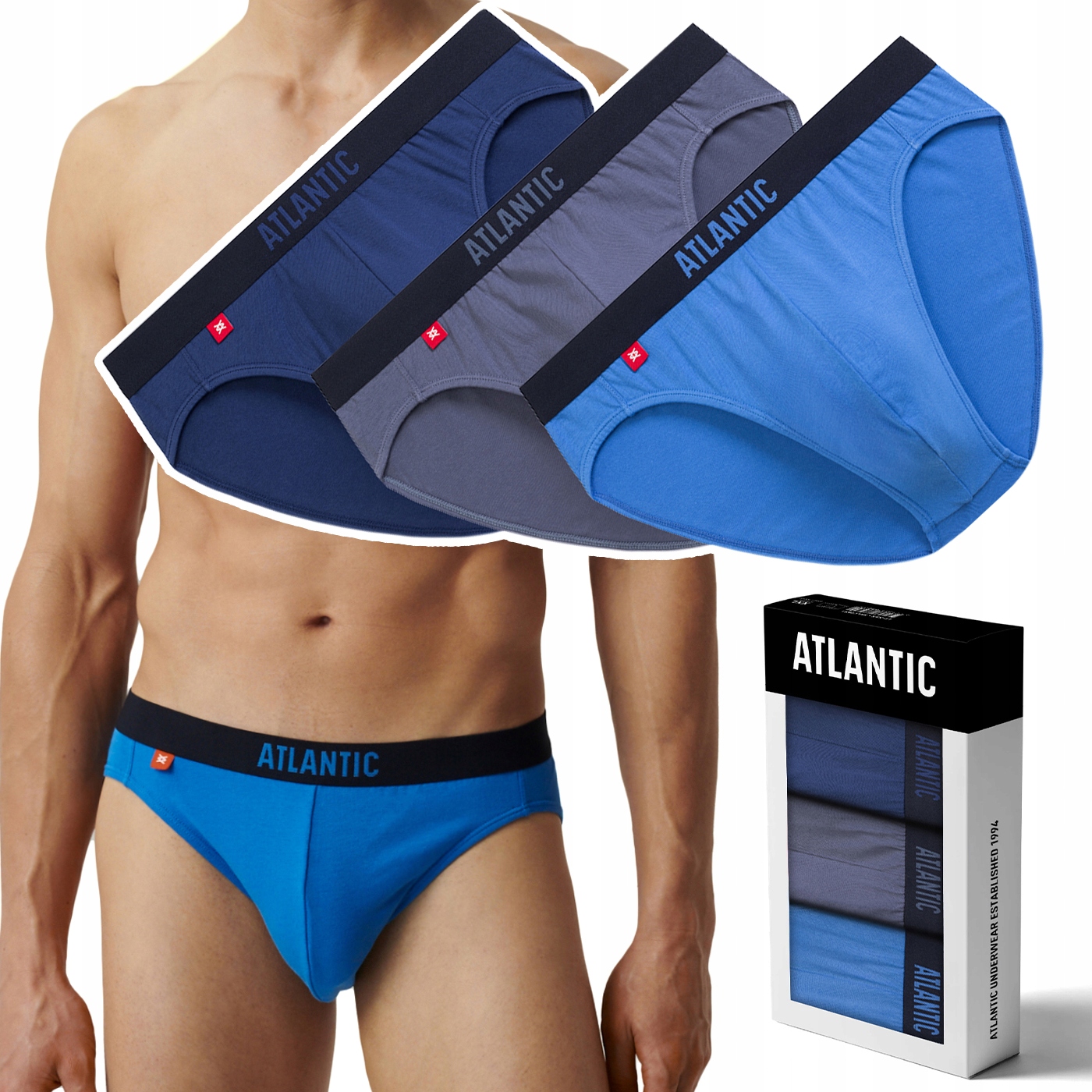 Pánské slipy 3 Páry sportovní Bavlněné slipy Atlantic 3MP-094 XXL