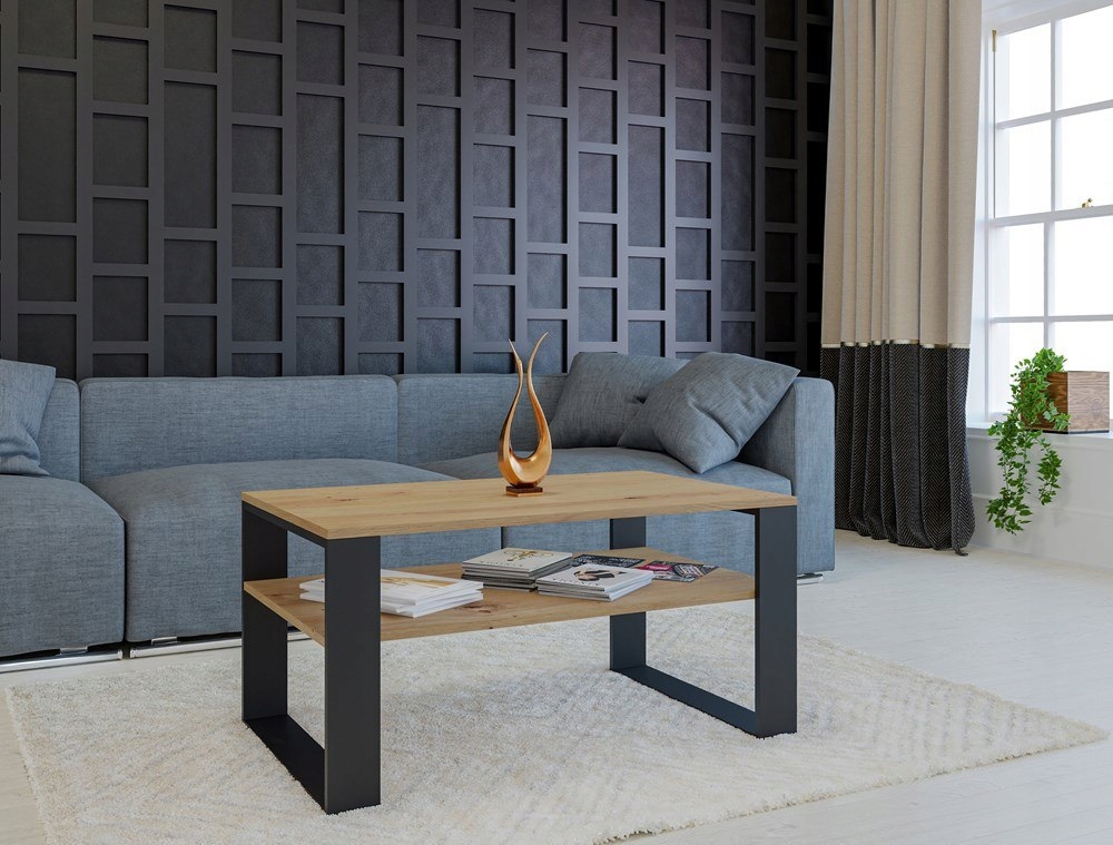 STOLIK KAWOWY ŁAWA MARIKA 1PÓŁKA DĄB ARTISAN-CZERŃ Kształt blatu prostokątny