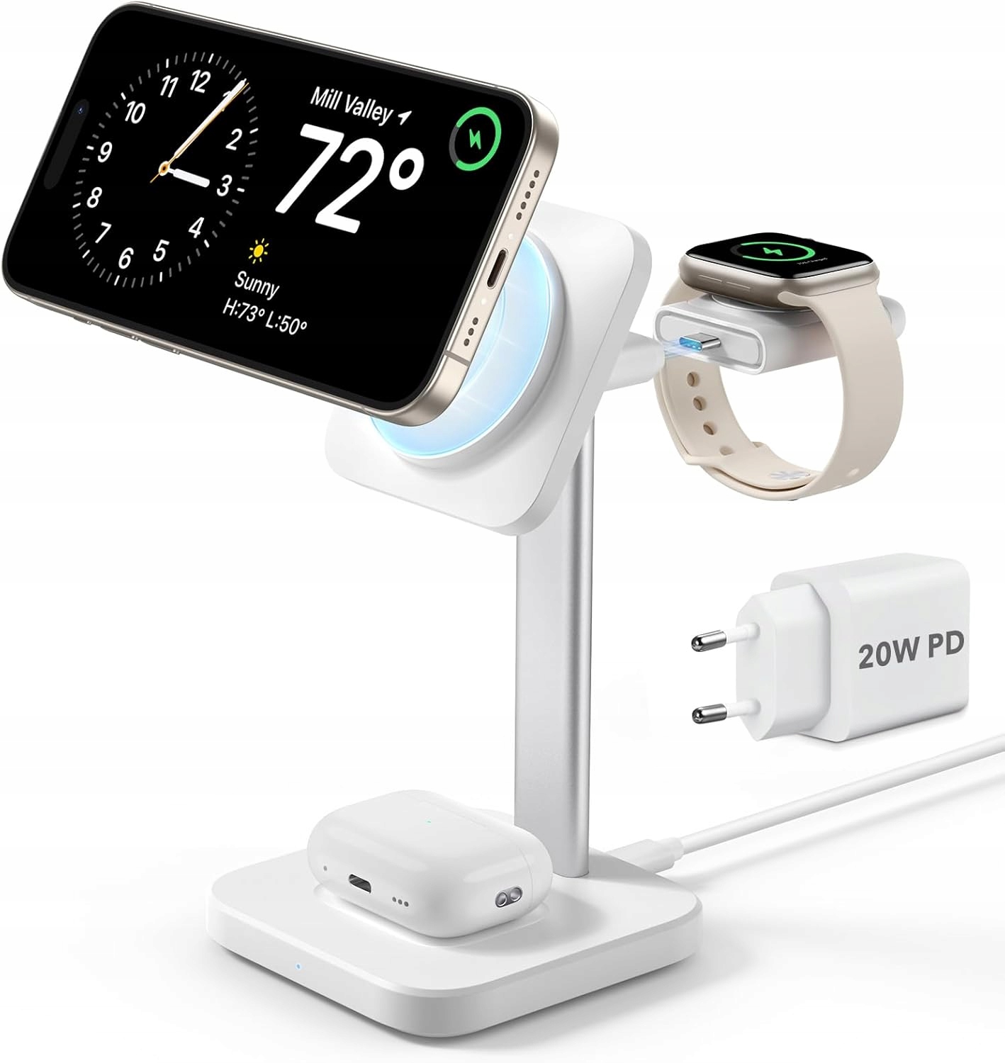 Bezdrátová nabíjecí stanice Esr Qi2 3v1 MagSafe Apple Watch 15W Bílá