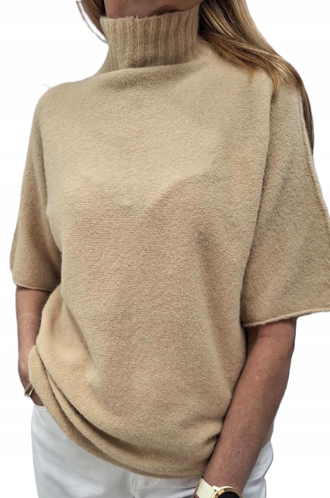 Cocomore Pologolfový svetr Oversize Krátký rukáv Baby Alpaca Karamelový Novinka