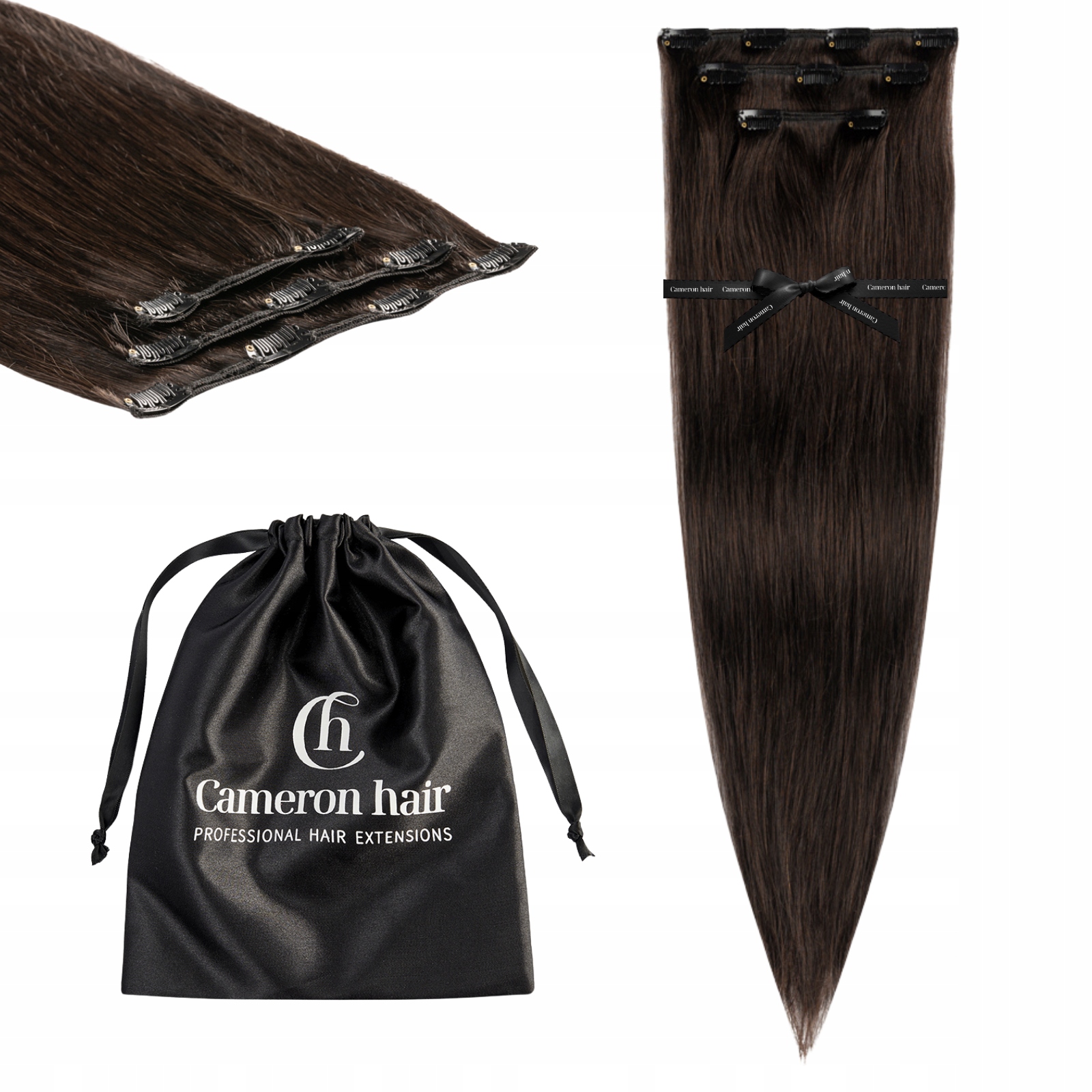 Włosy naturalne Clip In 60 cm 3 taśmy 65 gramów #1b Ciemny brąz dopinki