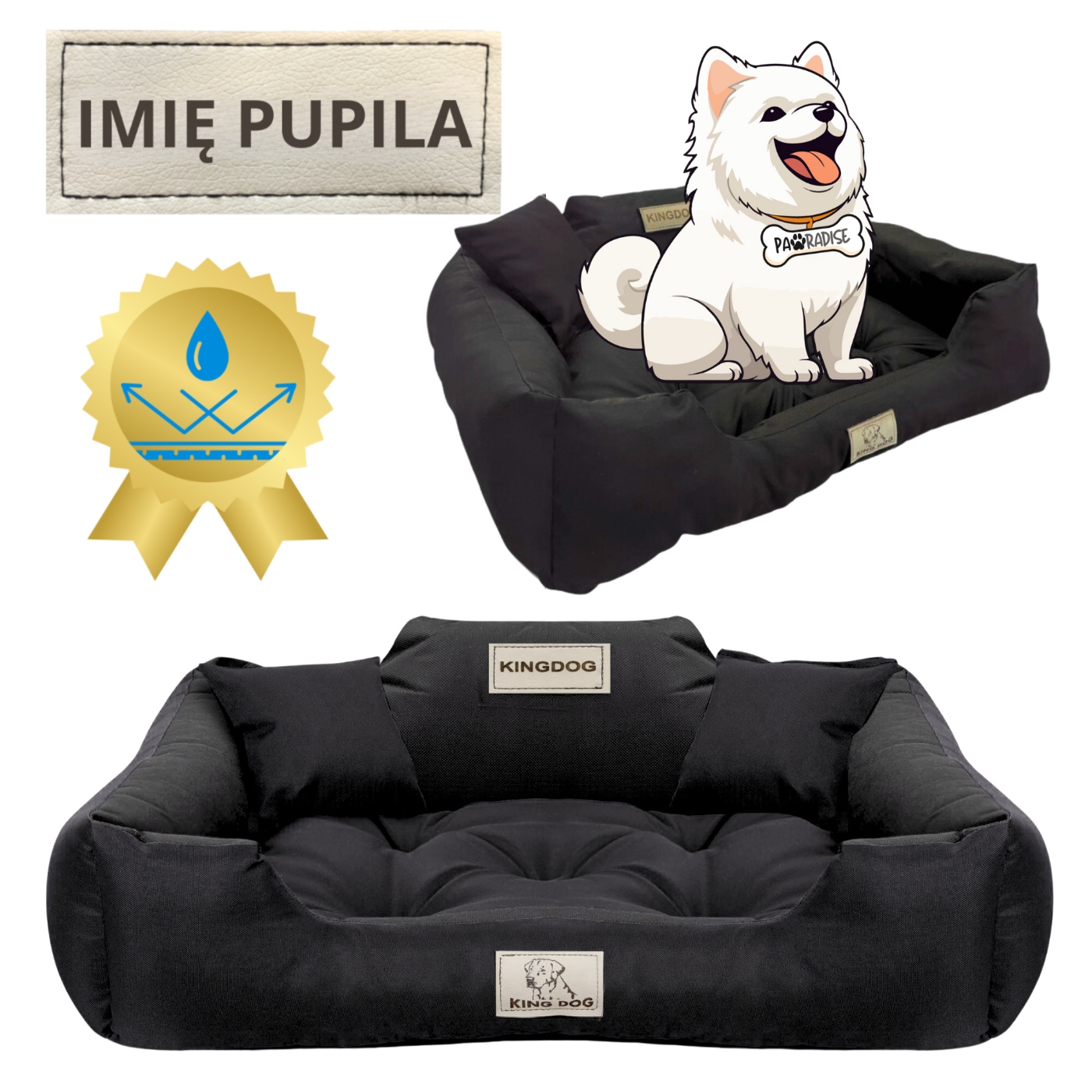 Levně pelíšek pro velkého psa Kotec XL se jménem 115x95 cm Černá Kingdog
