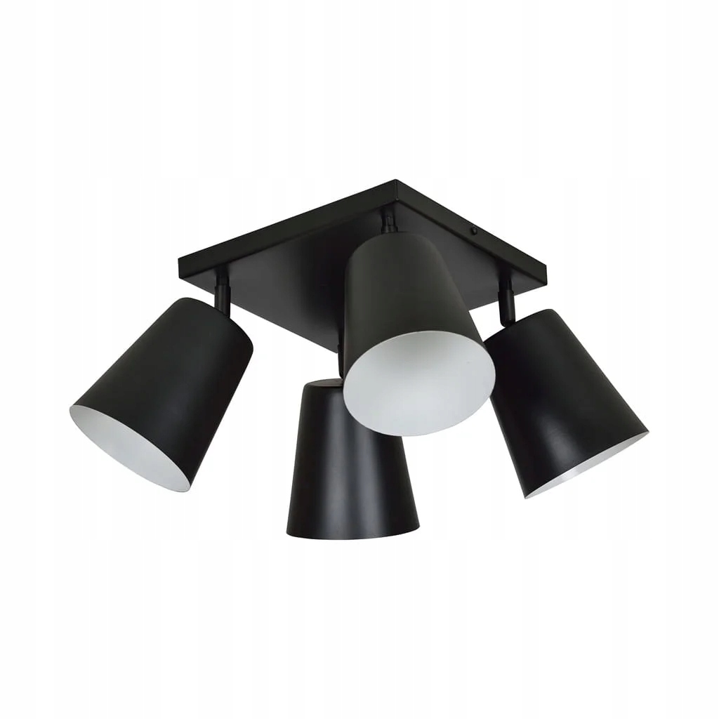 Čierna štvorcová stropná lampa so 4 tienidlami do obývacej izby a predsiene Emibig