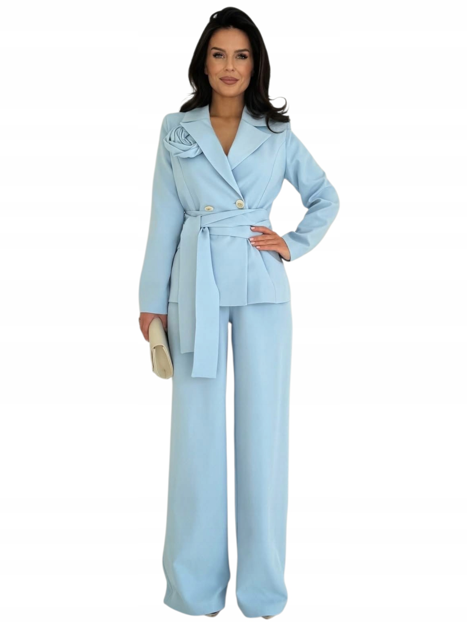 Oblekový komplet, oblek s dlouhým rukávem, velikost plus size velikost 46 světle modrá