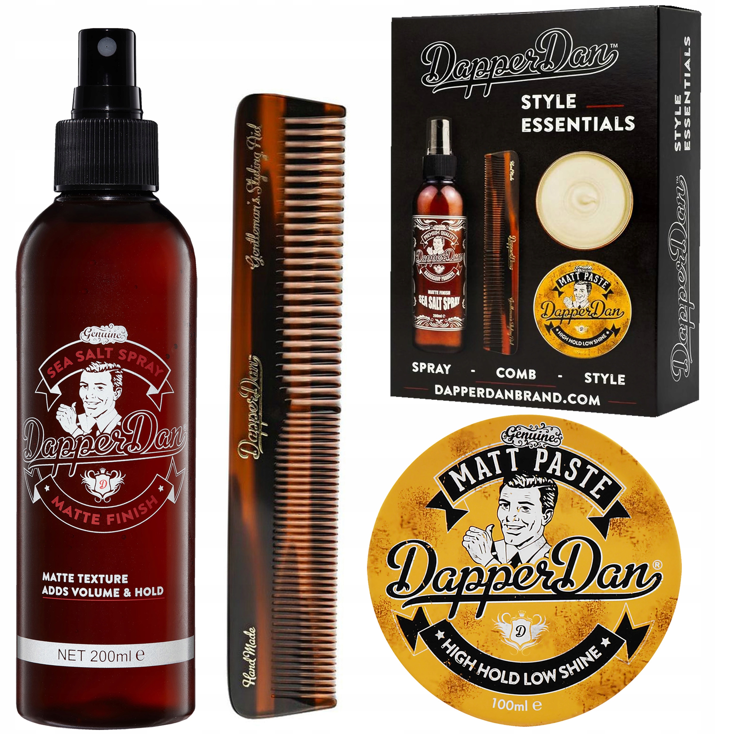 Dapper Dan zestaw stylizacji włosów Style Essentials pasta spray grzebień