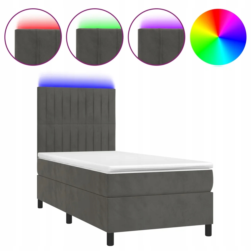 Kontinentální postel 193x90x118/128 cm, tmavě šedá s Led a matrací