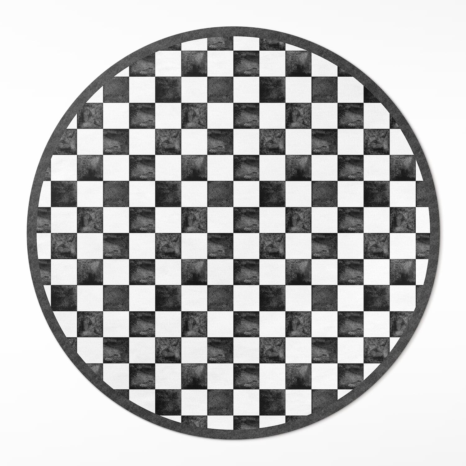 Kulatý Koberec Vinylový Pvc fi 50 cm Kamenná monochromatická šachovnice