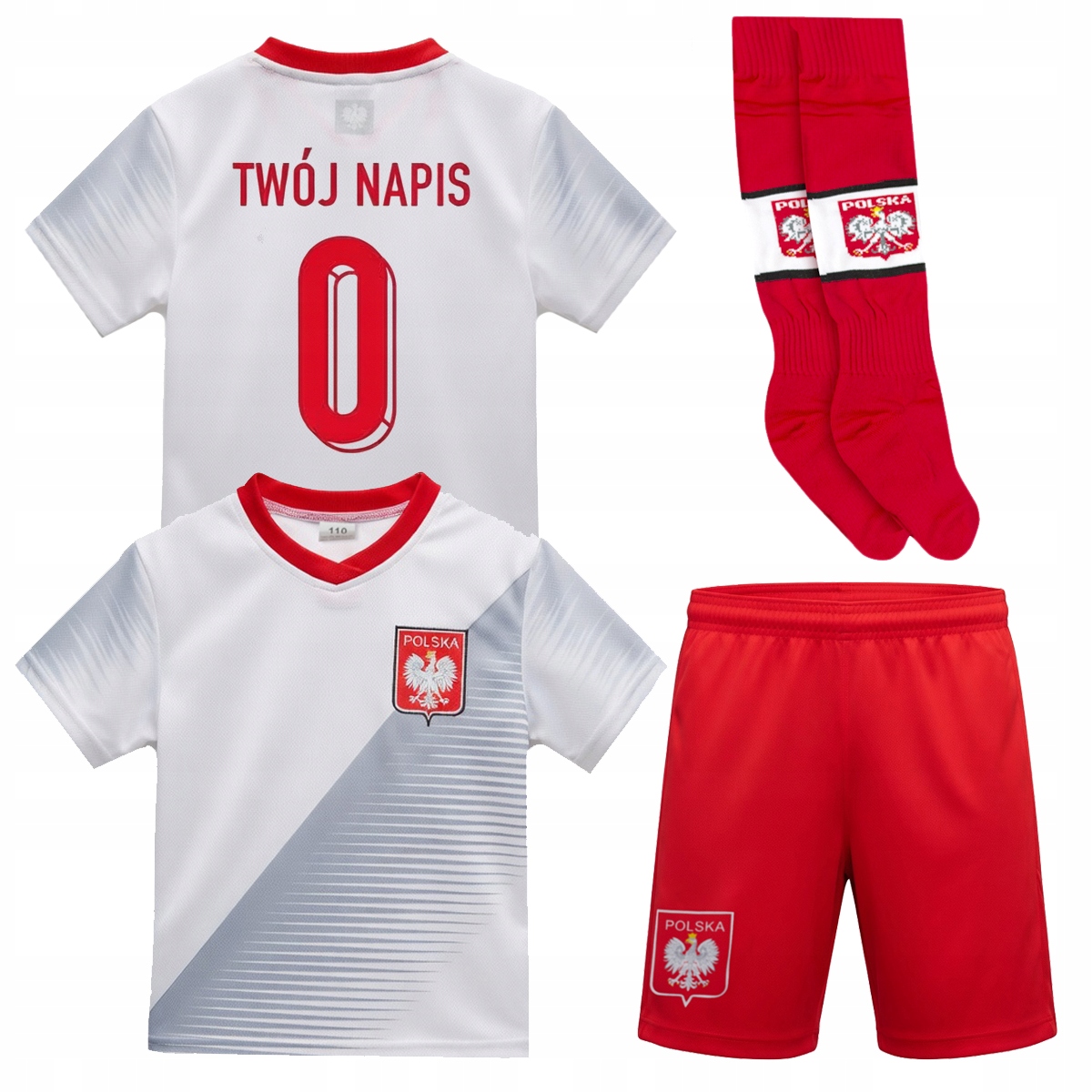 Strój piłkarski Polska Twój Nadruk Imię Pseudo np Lewandowski 158 cm