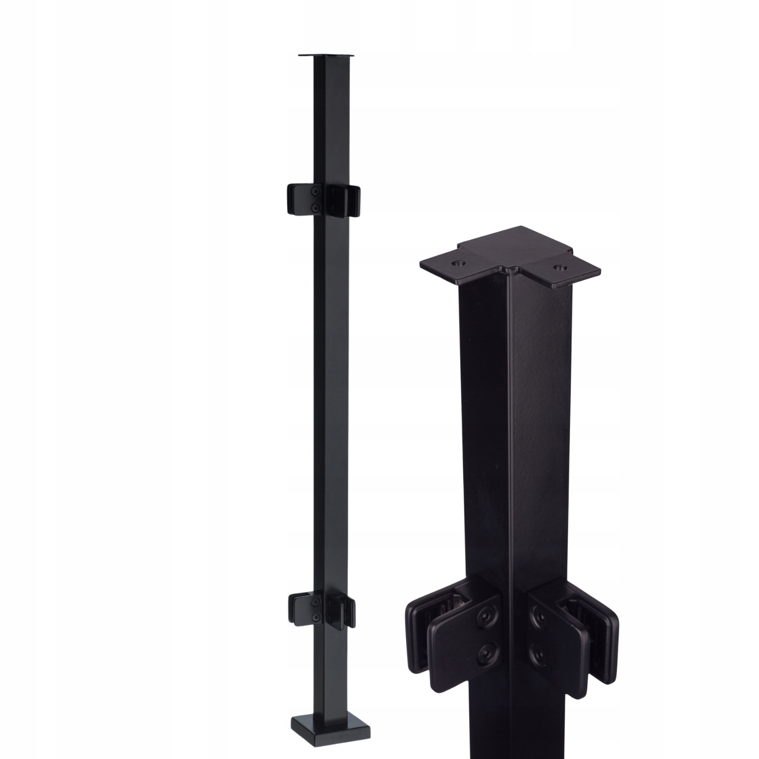 Rohový Sloupek 100 cm, Sklo 4 Úchytky 40x40 Černý Nerezový Loft