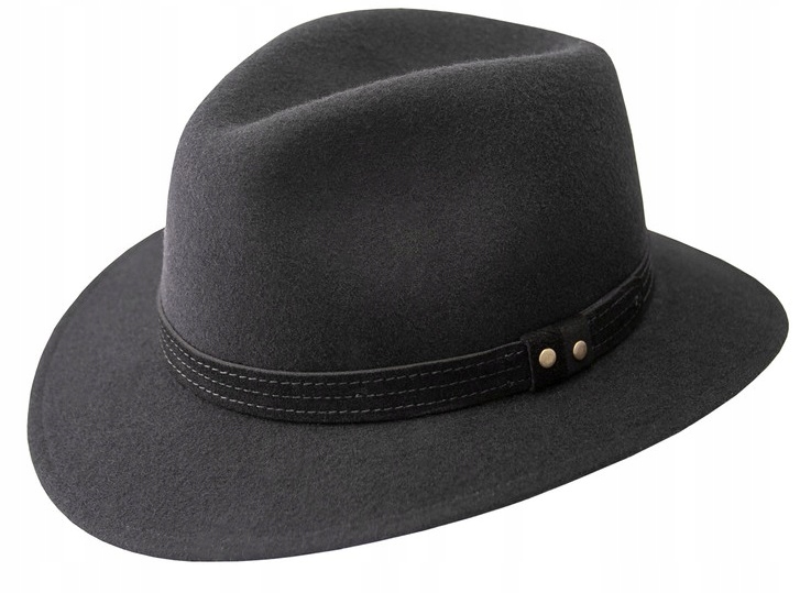 Černý dámský pánský plst vlněný klobouk Skoczów Indiana Jones Gino 60 cm