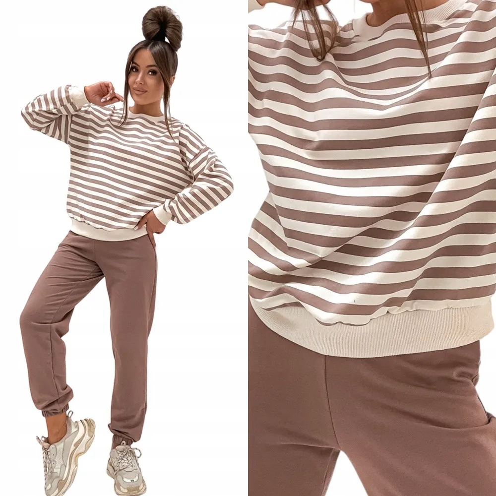 Dámský Teplákovka Sportovní bavlněný komplet bez kapuce M 38 Béžová