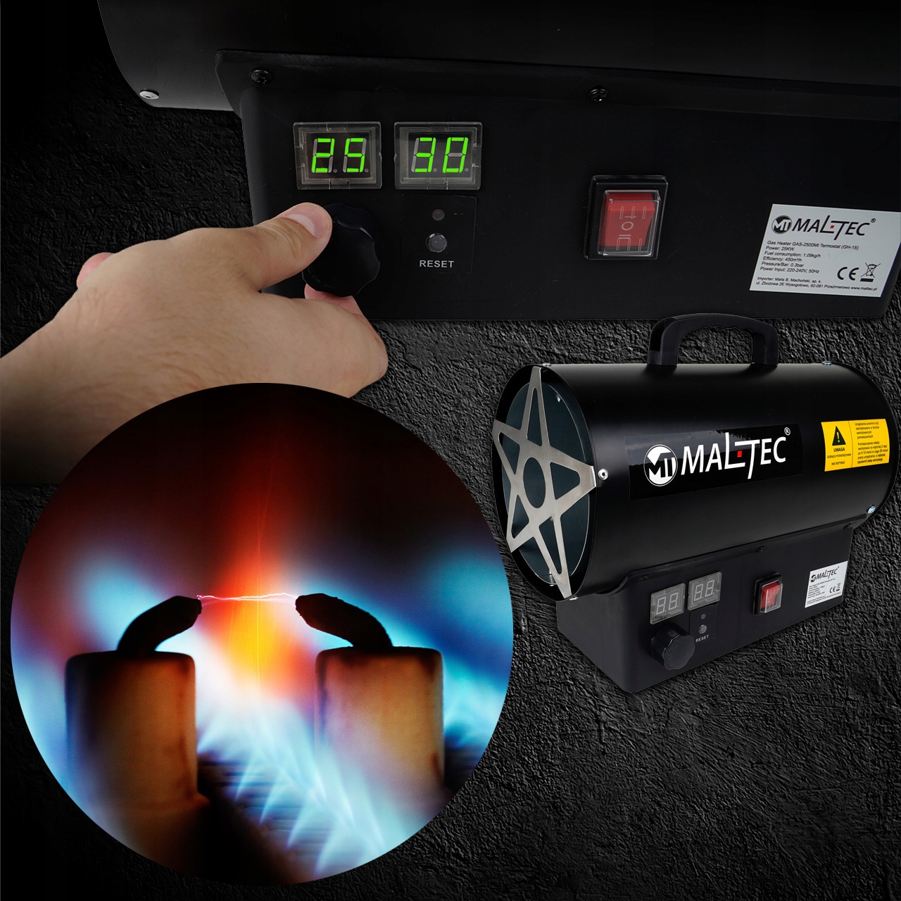 ГАЗОВЫЙ НАГРЕВАТЕЛЬ Вентилятор ЖК-ТЕРМОСТАТ 25 кВт Модель GAS-2500Mt