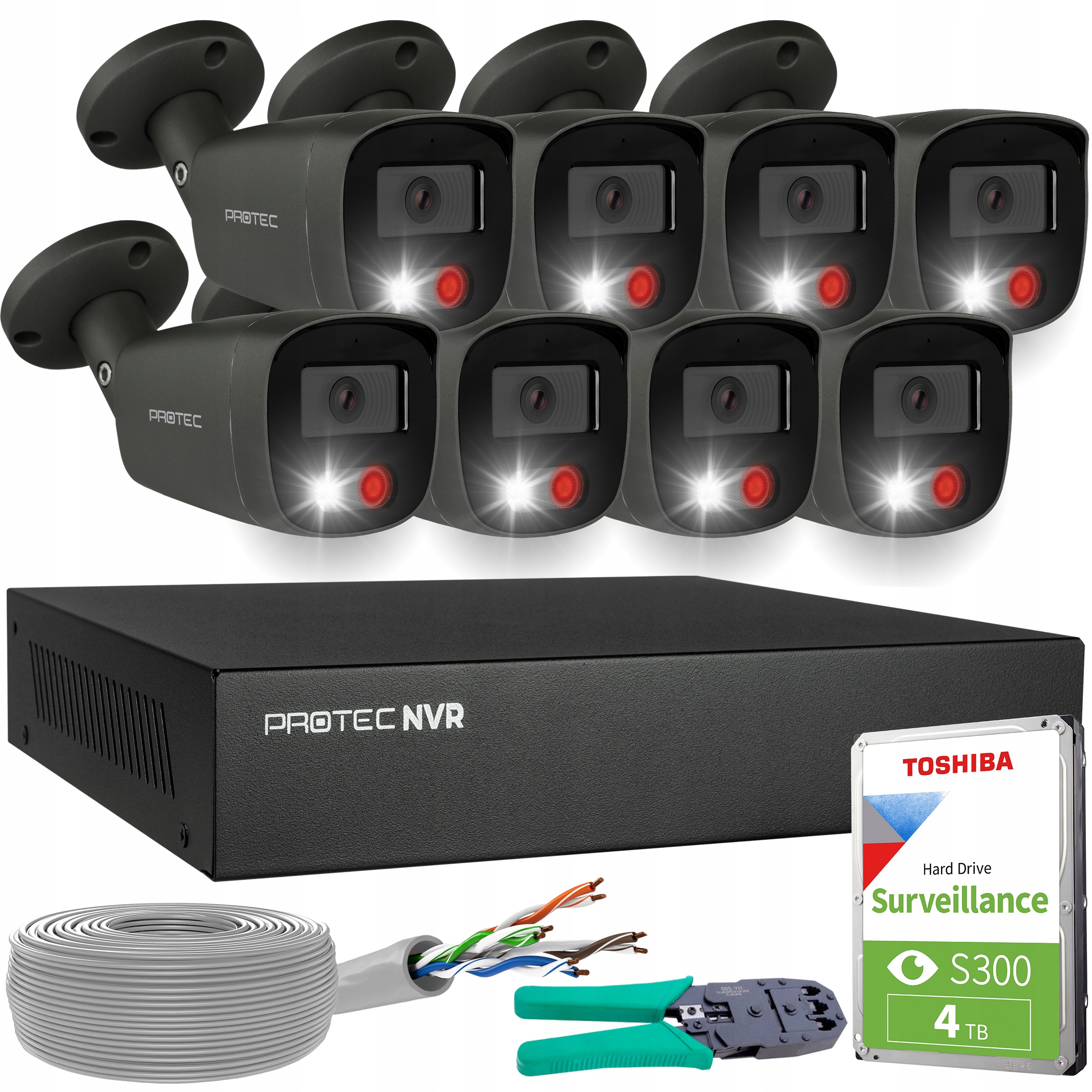 Sada pro monitorování 8 Ip kamer PoE Full Color detekce lidí 5Mpx Hdd 4TB