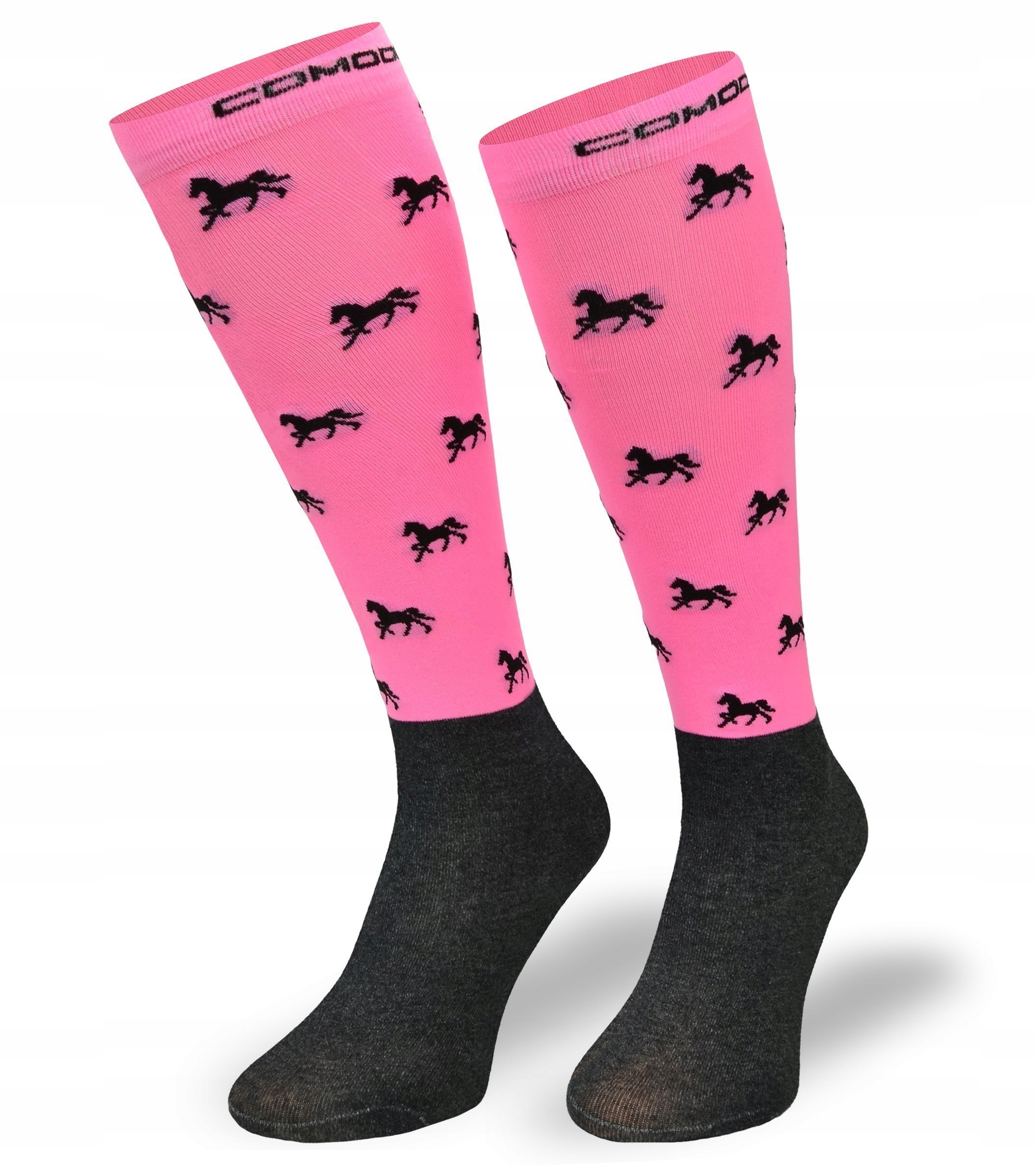 Dlhé jazdecké ponožky - ružové s koníkmi