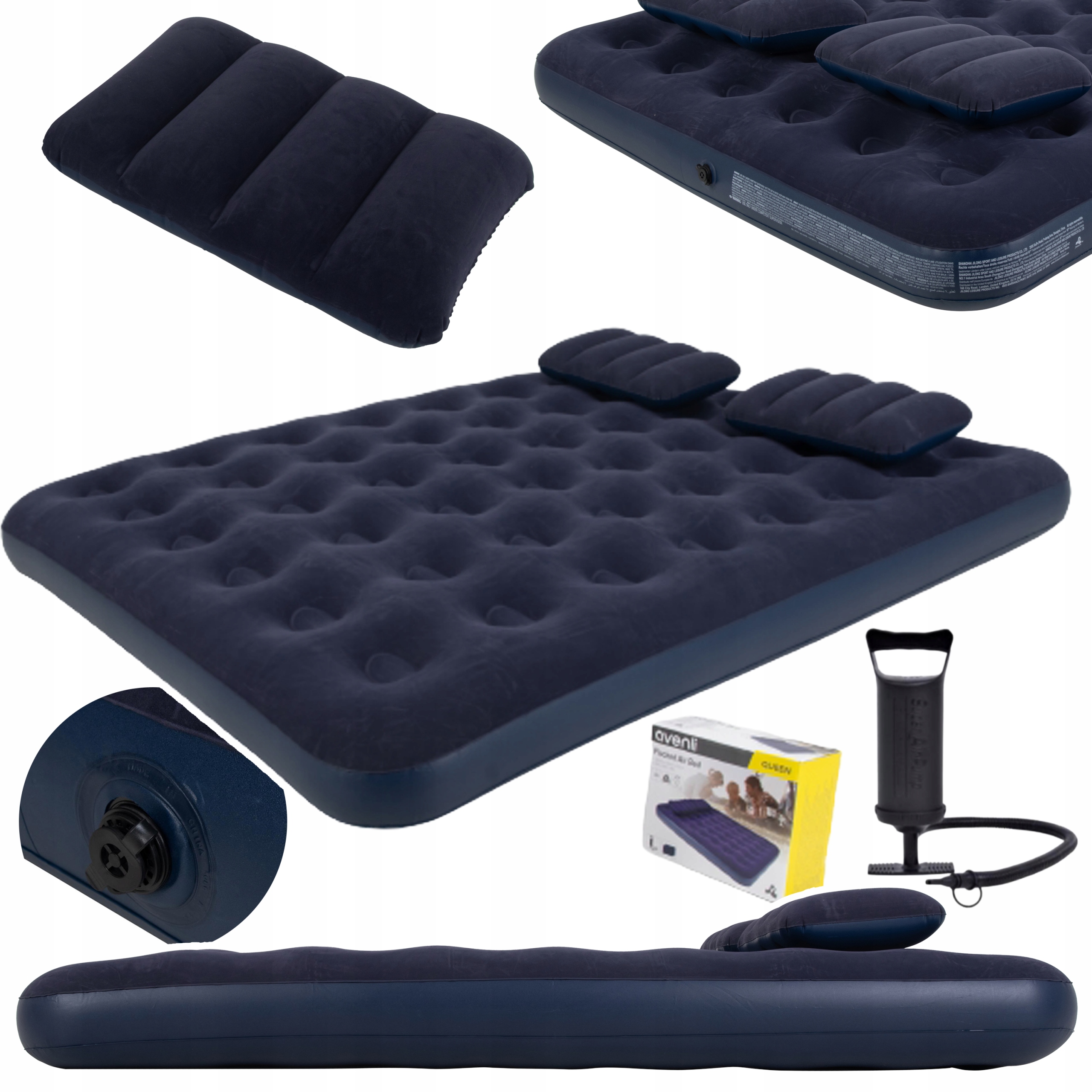 Materac Dmuchany Dwuosobowy Avenli Z Pompką 203X152X22 CM Z Poduszkami