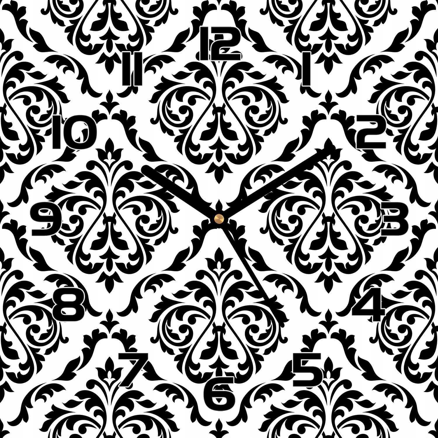 

Cichy zegar na szkle Damask czarno-biały 30x30 cm