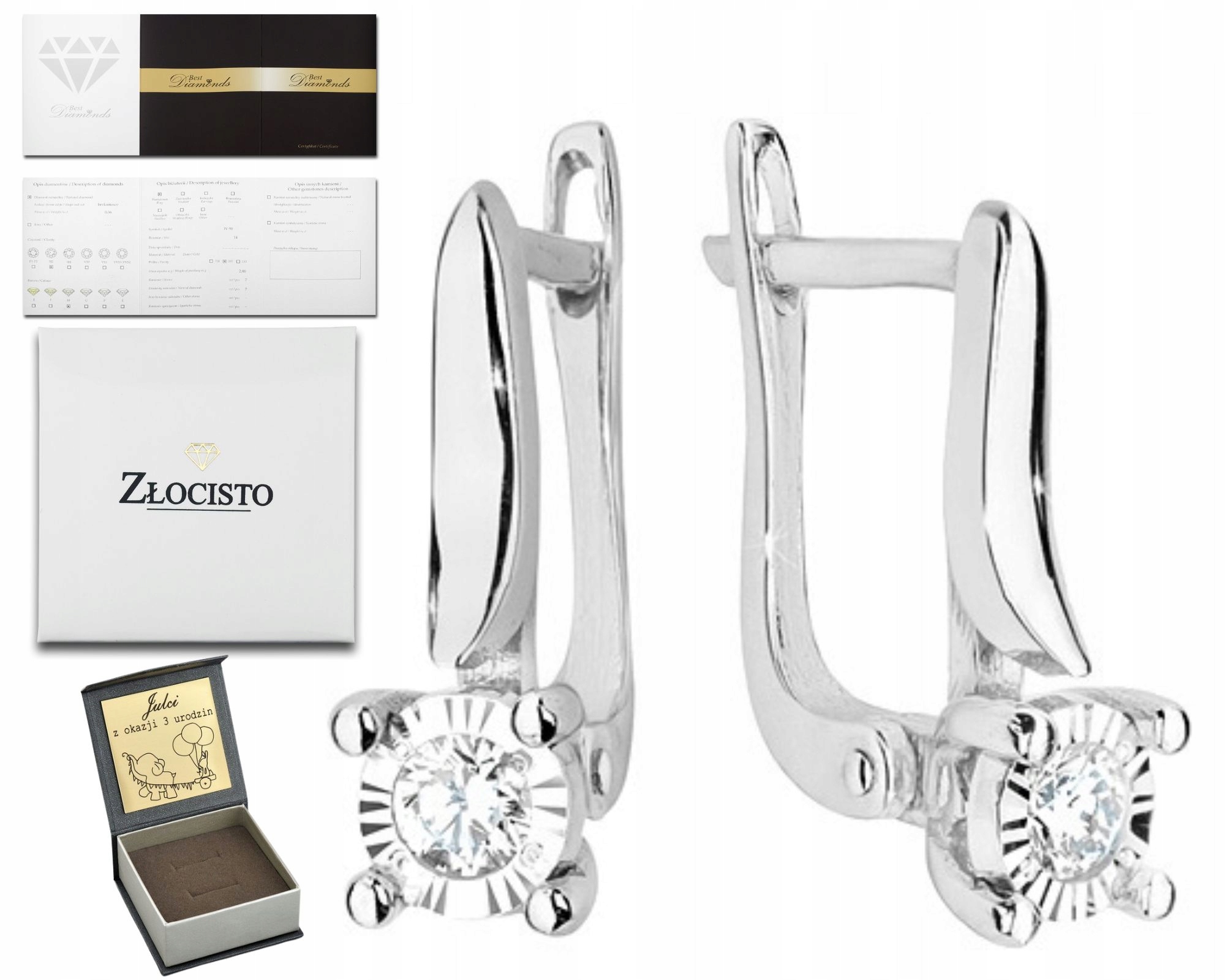 Náušnice Bílé Zlato Diamanty Anglické Zapínání