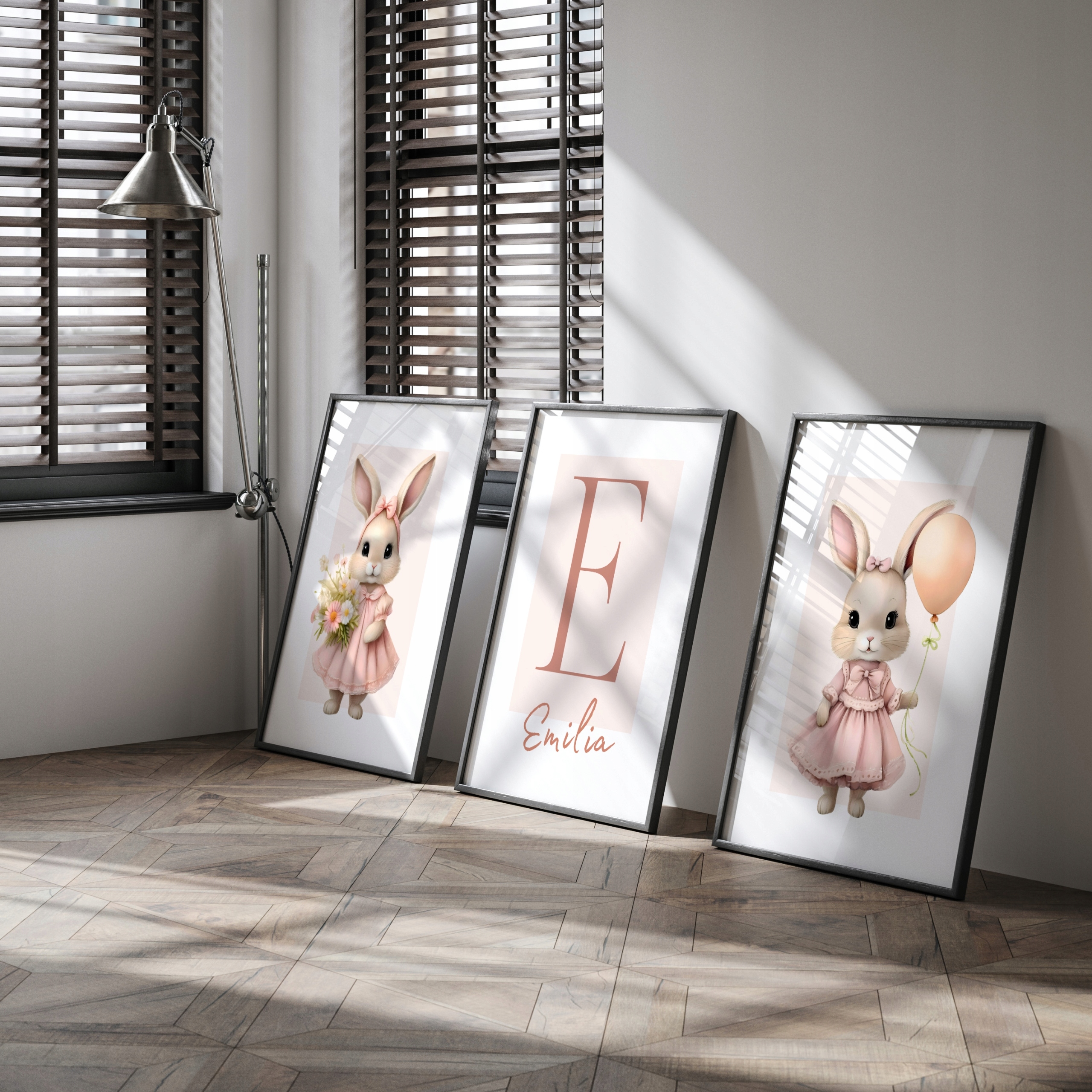 OBRAZKI DO POKOJU DZIECIĘCEGO DZIEWCZYNKI ZESTAW PLAKATY A3 KRÓLICZKI Stan opakowania oryginalne