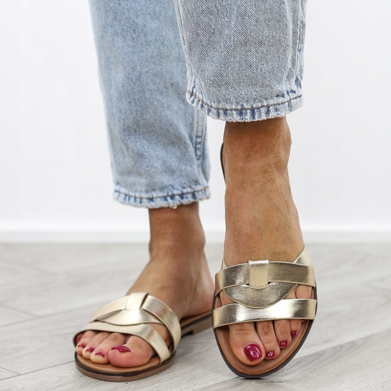 Złote klapki damskie lekkie eleganckie sandały PS04 r.36 Rozmiar 36