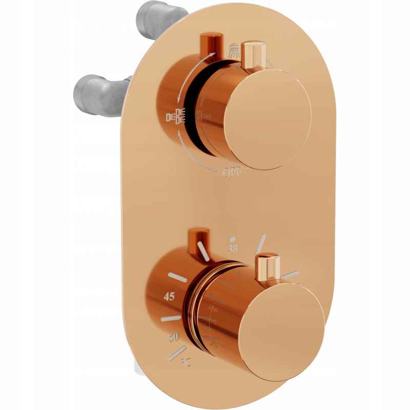 Mexen Kai termostatická vanovo-sprchová baterie 3 cestná, Zlatorůžová 776