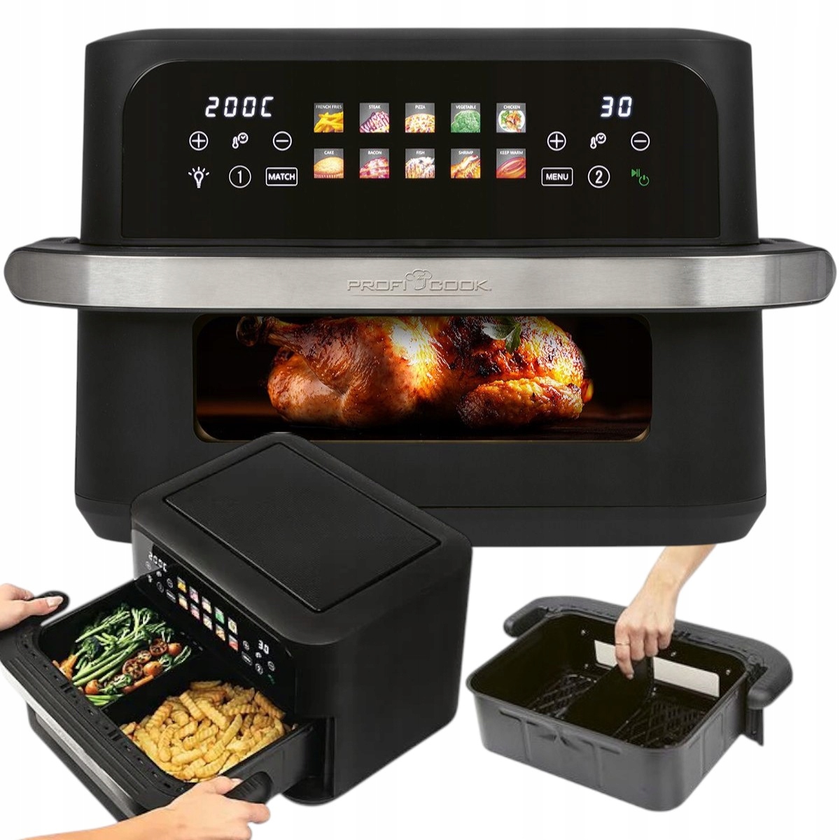 10L Beztłuszczowa Frytkownica 2400W Podwójna Air Fryer 10 Programów