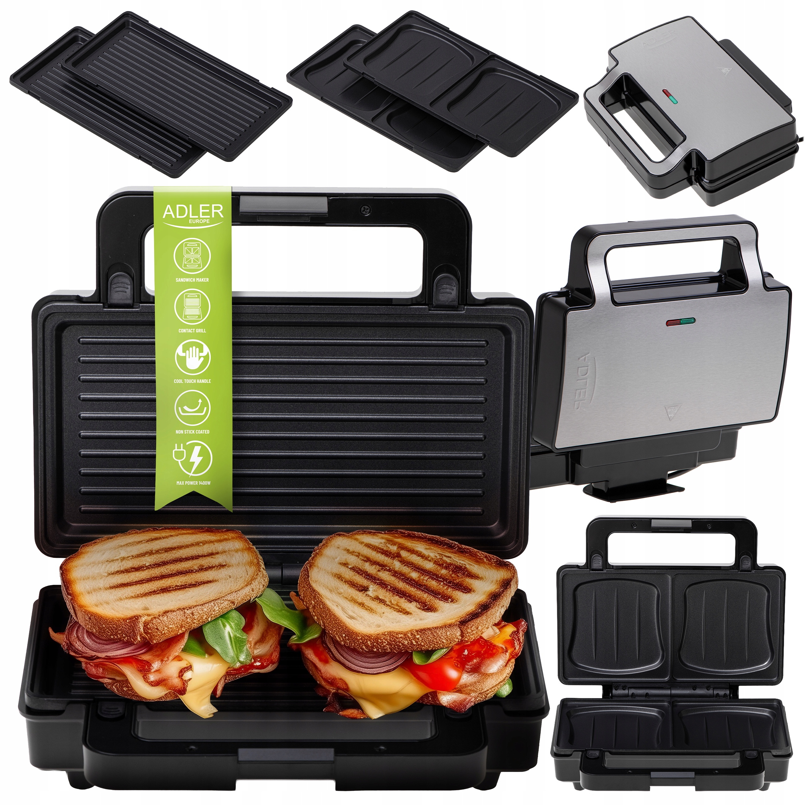 Opiekacz Kanapek Toster Grill Panini Sandwich Elektryczny 2w1 Duży XL 1400W