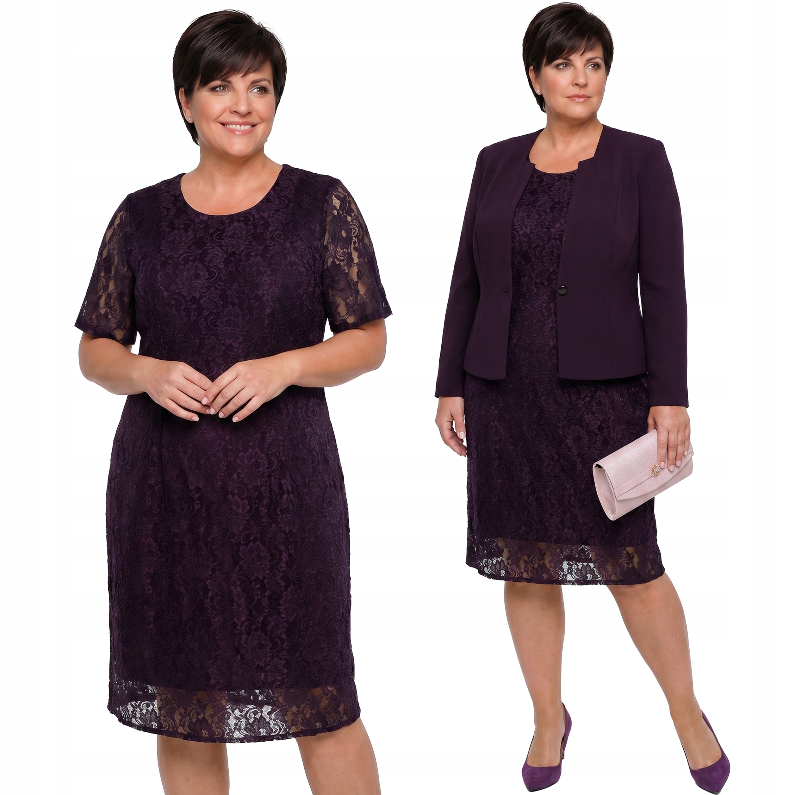 Tmavě fialová krajková šaty plus size velikost 50