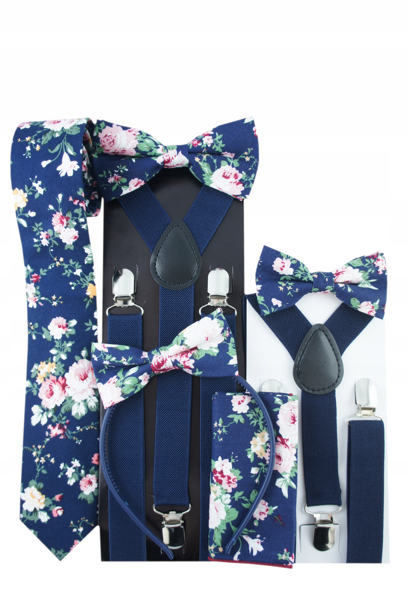 Granatowa Poszetka do kieszonki w KWIATY kwiatki W RÓŻE Materiał dominujący poliester