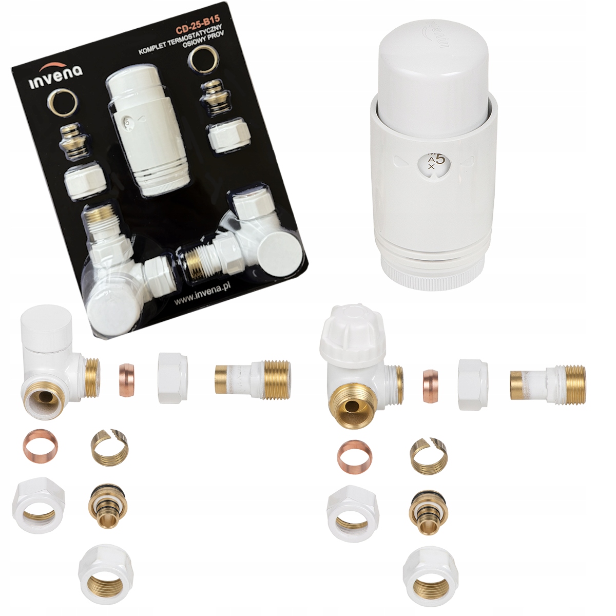 Axiální termostatický ventil bílý Invena termostat Prov 1/2 Sada