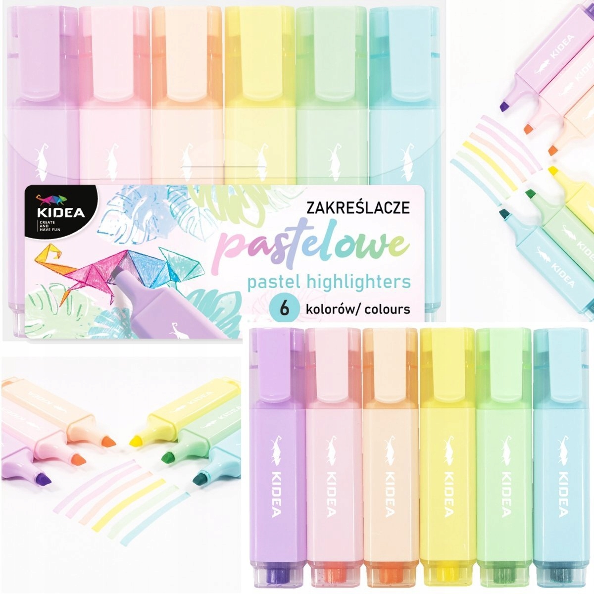 ZAKREŚLACZE PASTELOWE 6 KOLORÓW KIDEA