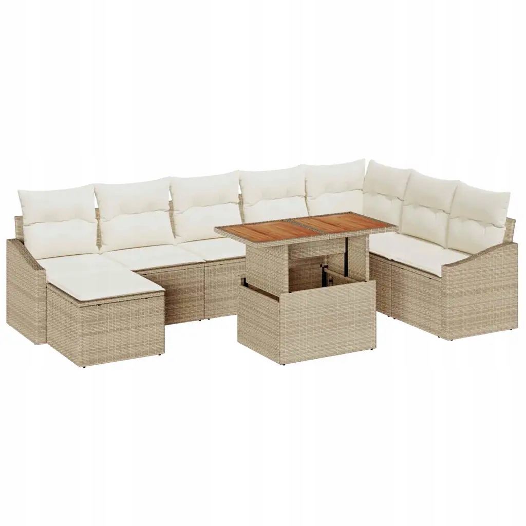 9-dílná sada na zahradu, béžový polyratan, krémové polštáře