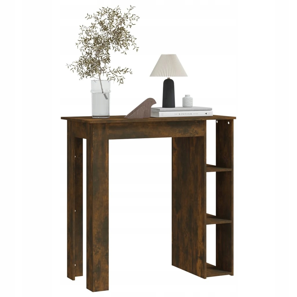 STOLIK BAROWY Z PÓŁKAMI PRZYDYMIONY DĄB 102X50X103,5CM