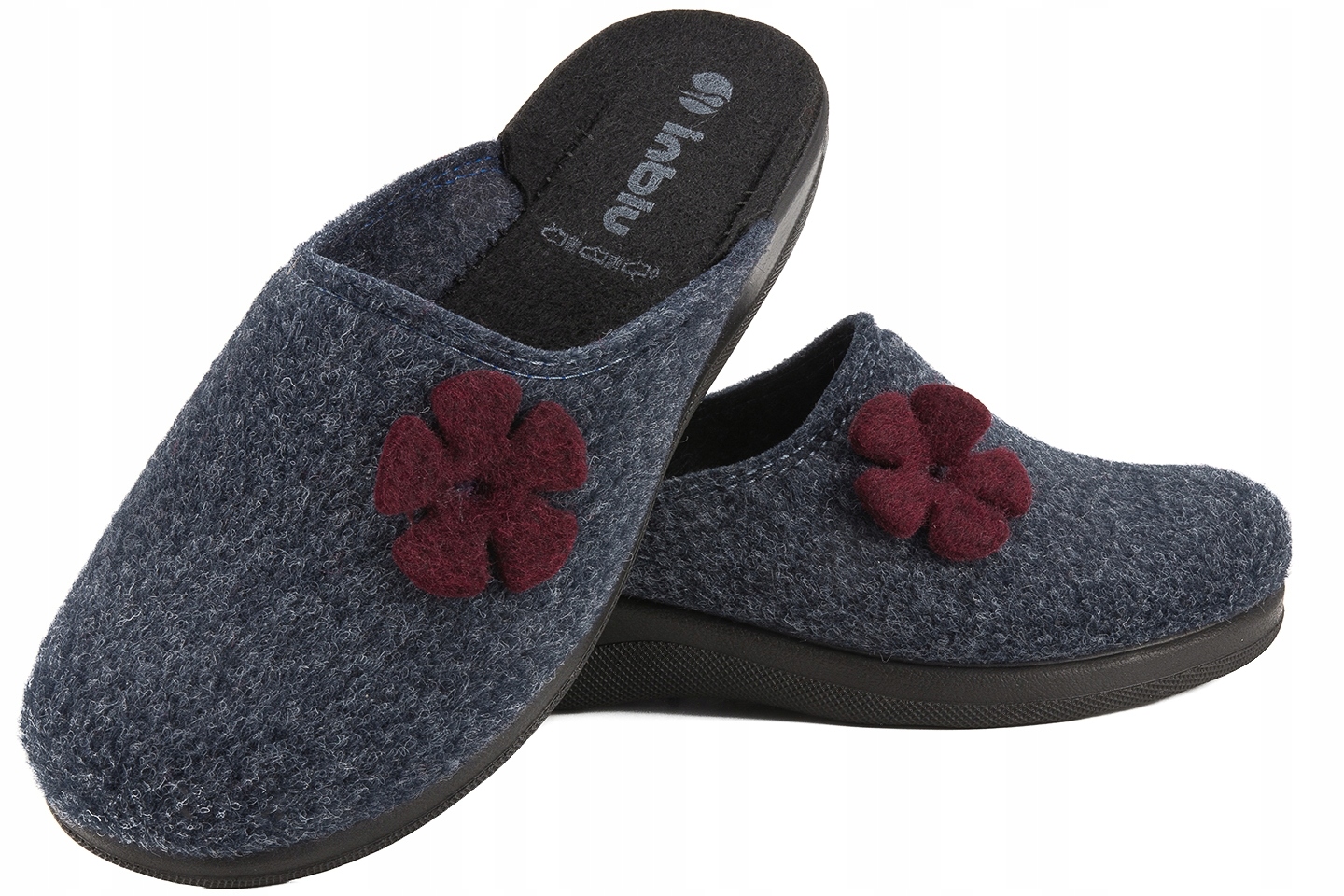 INBLU CA-116 DOMOWE DAMSKIE KAPCIE PAPCIE KLAPKI PU FILC granatowe Marka Inblu