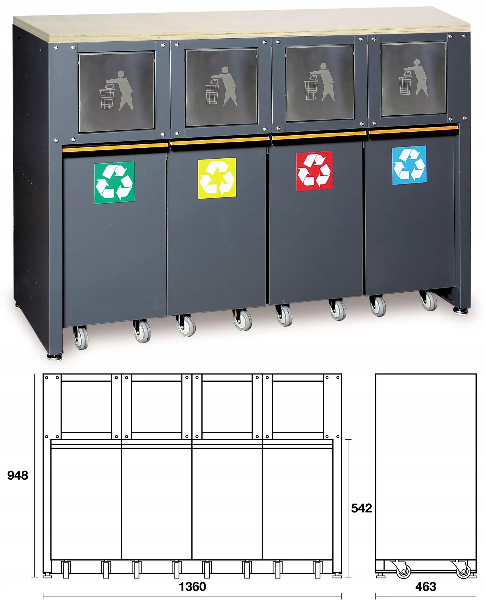 Moduł stały do segregacji śmieci drewniany blat Beta 4500/C45PRO/RD/W Marka Beta