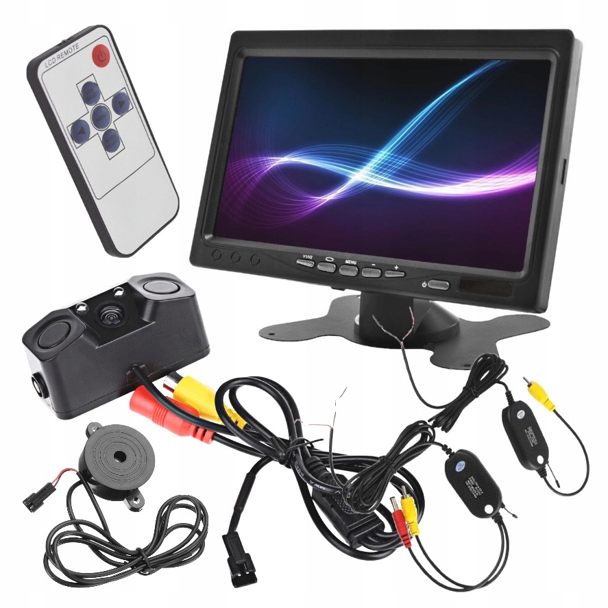 Monitor samochodowy 7 cali KAMERA COFANIA moduł BEZPRZEWODOWY pilot