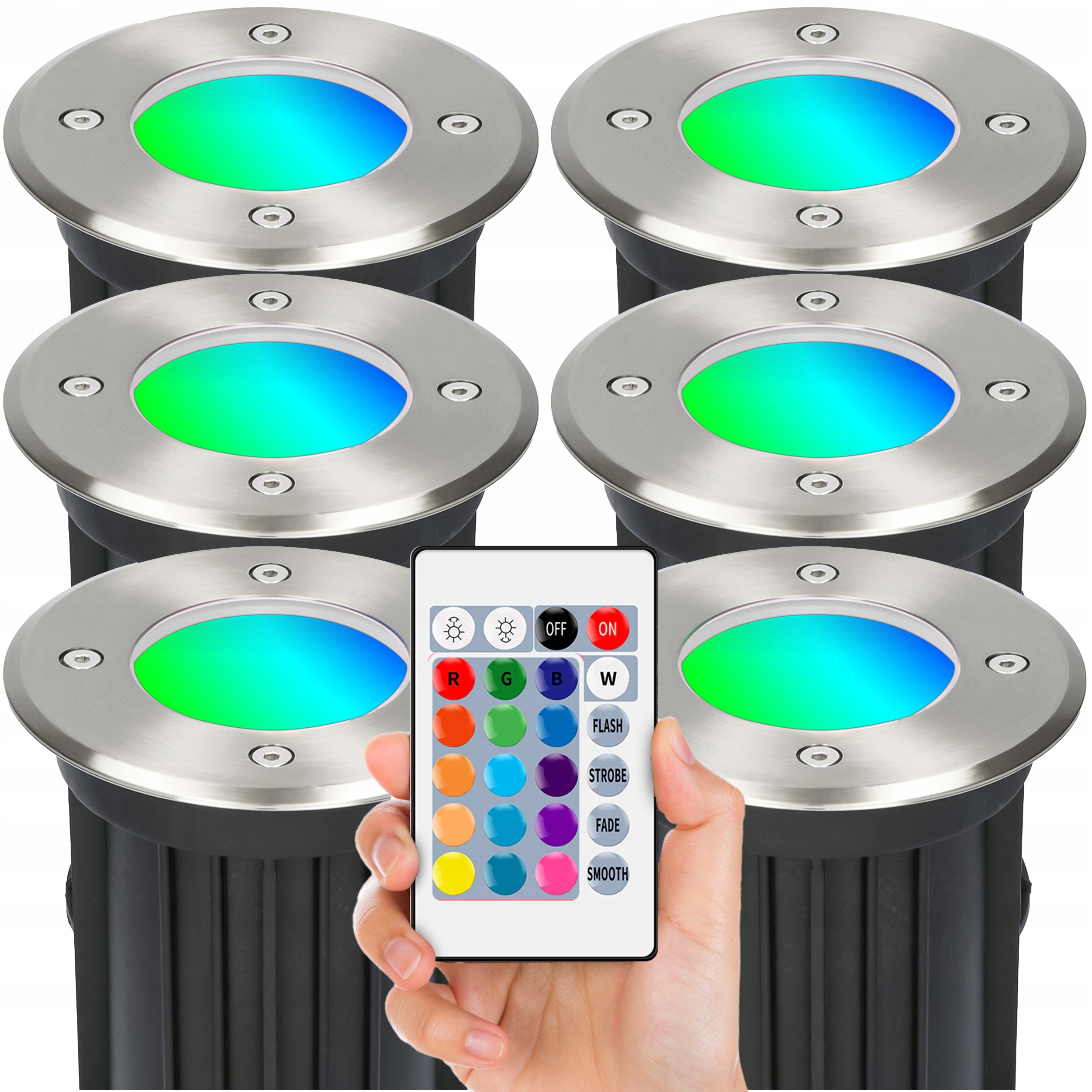 6x Mocna Oprawa Lampa Led Chodnikowa Najazdowa Ogrodowa Okrągła Rgb Pilot