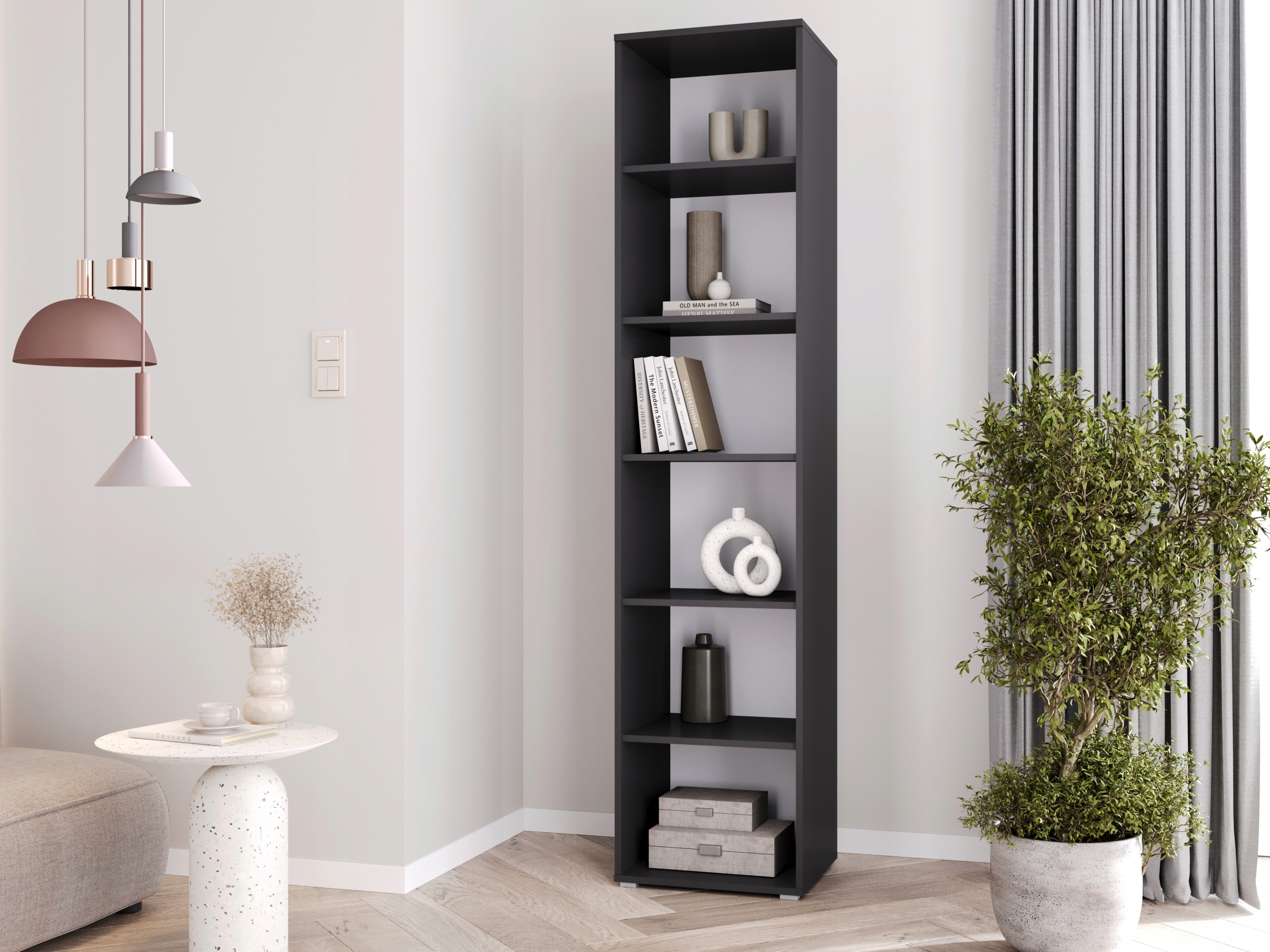 Regál vysoký 60 cm, černý, do spíže, do obývacího pokoje na knihy, hračky.