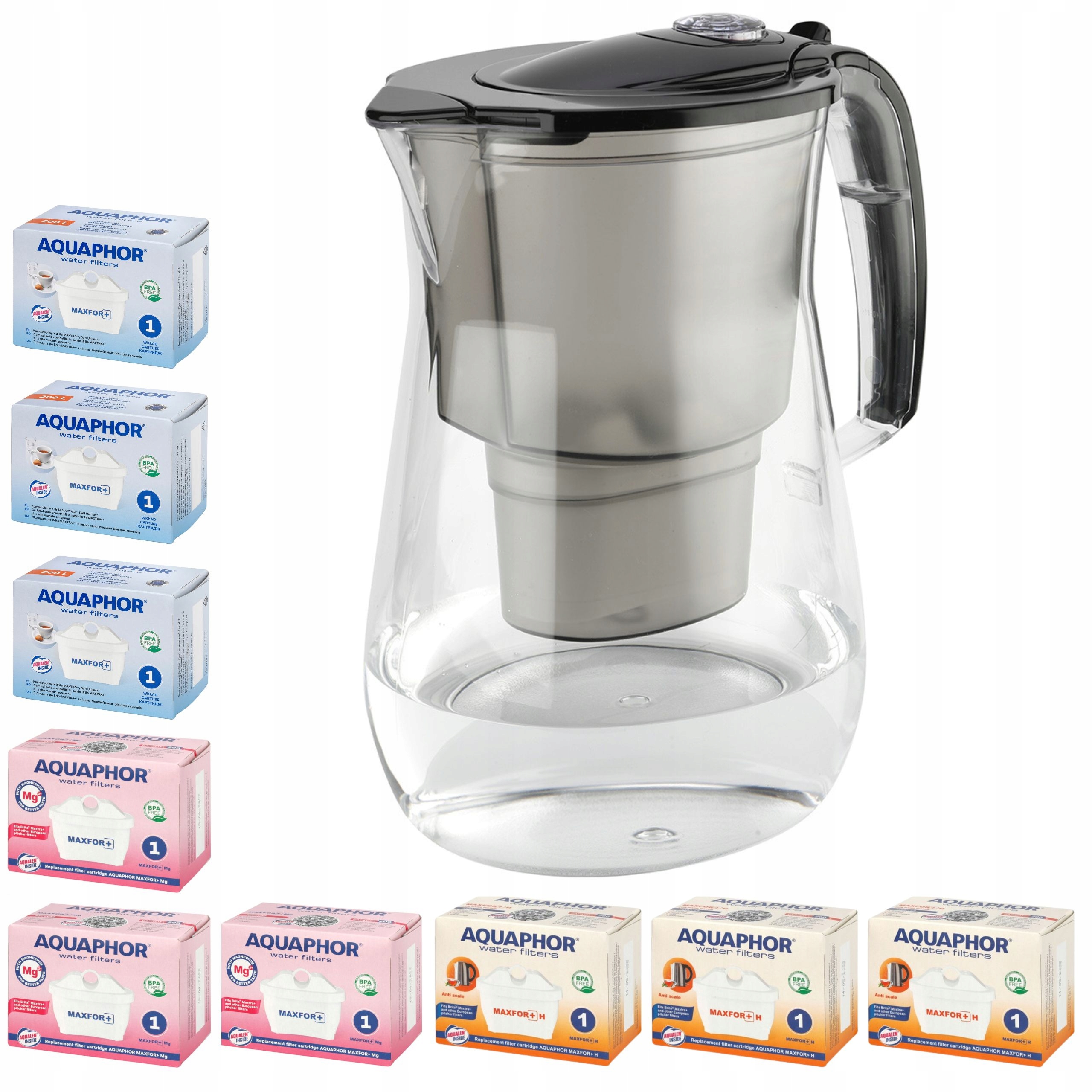 Dzbanek filtrujący Aquaphor Onyx zestaw 9 wkładów (3Mg+3H+3), czarny