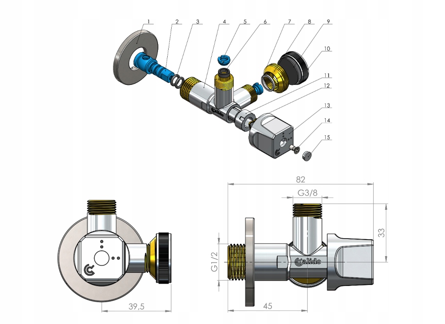 Zawór kątowy PODWÓJNY 1/2x3/4x3/8 CALIDO MULTI Marka Calido