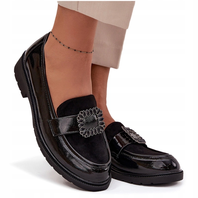 Dámské Lakované Mokasíny S Ozdobnou Sponou S.barski HY52-546 Černé 37