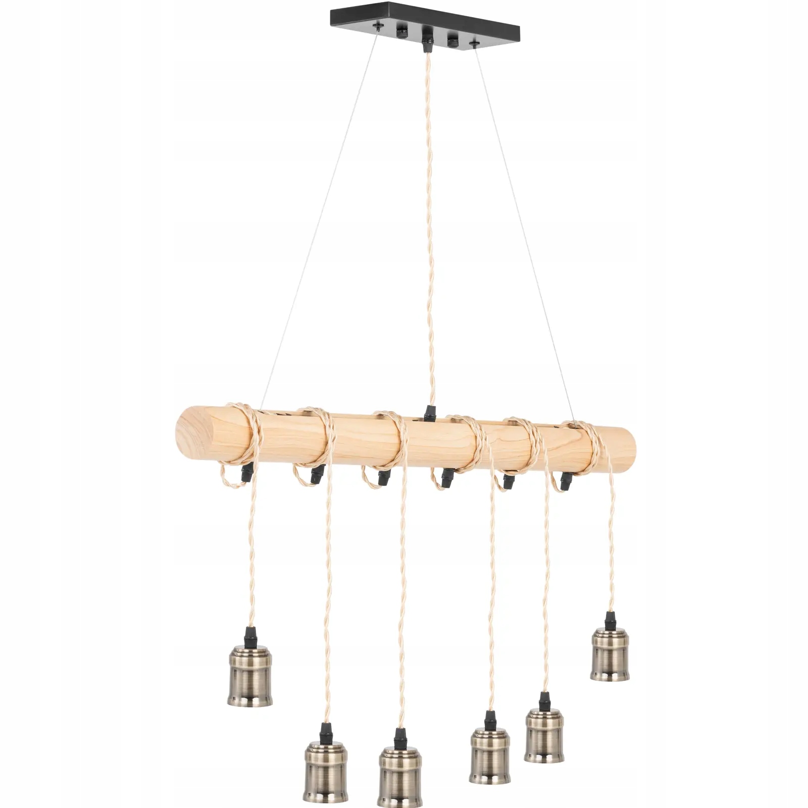 Závěsné Stropní Svítidlo Loft 6 Bodová E27 Dřevěný Nosník Design Modern