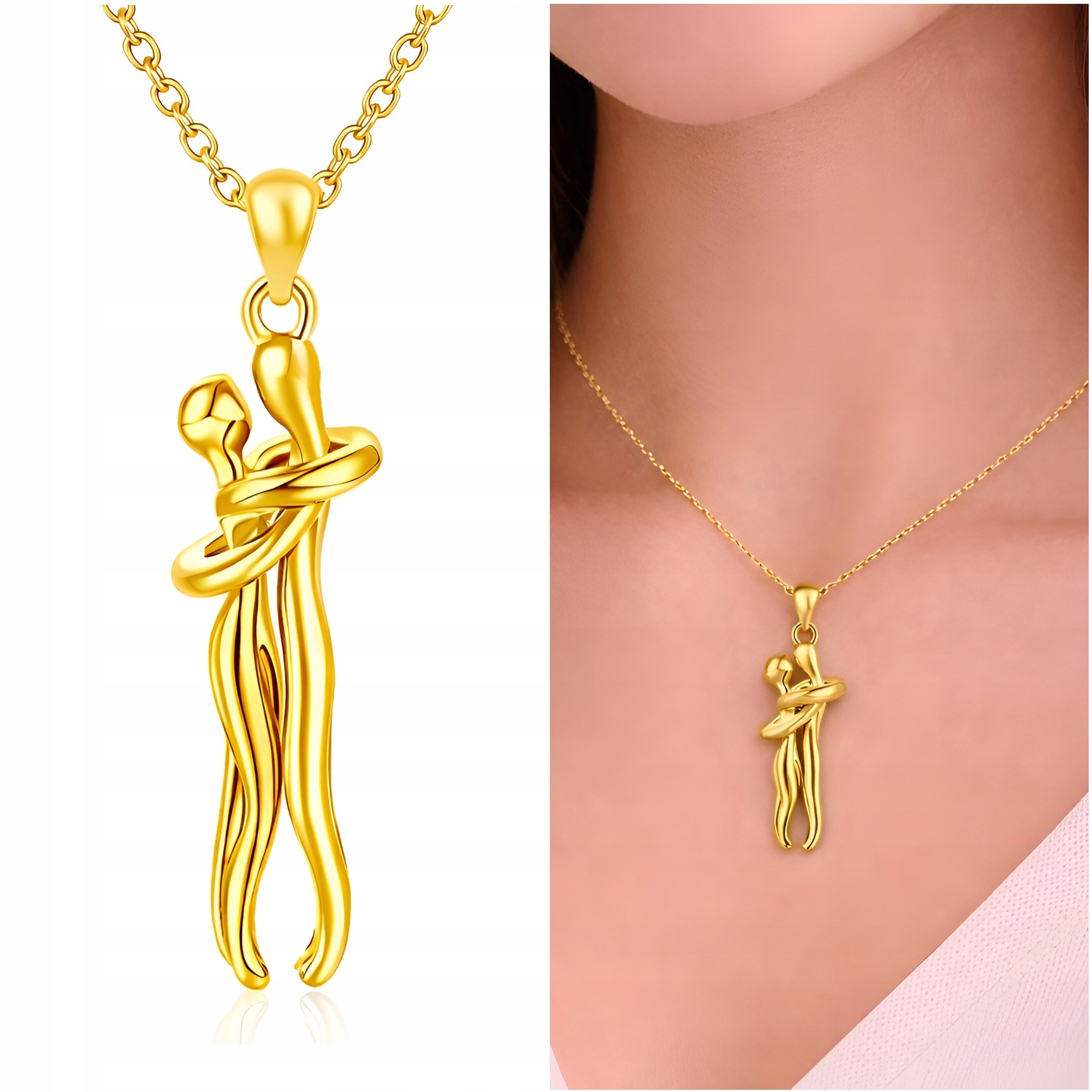 Pozlacený náhrdelník Stříbro 925 Přívěsek Řetízek Pár zamilovaných Gravírování