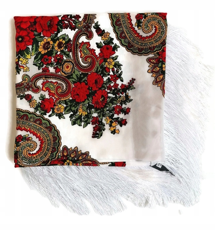 Chusta góralska ludowa folk kwiaty biała Kolor biały