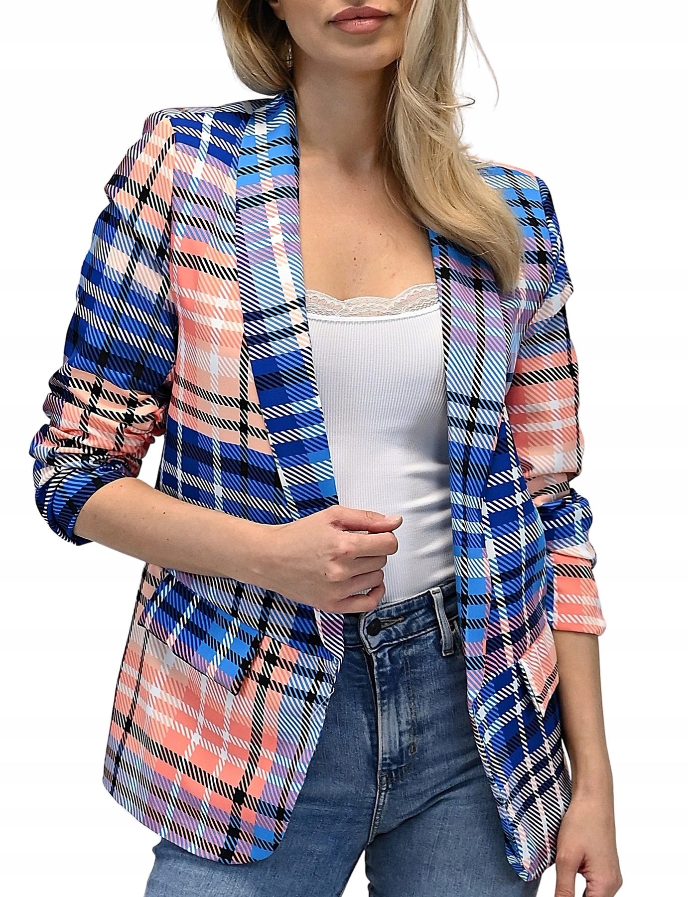 Damska MARYNARKA - żakiet dłuższa narzutka - XL/42 Kod producenta Marynarka smokingowa w kratę MK wz.6