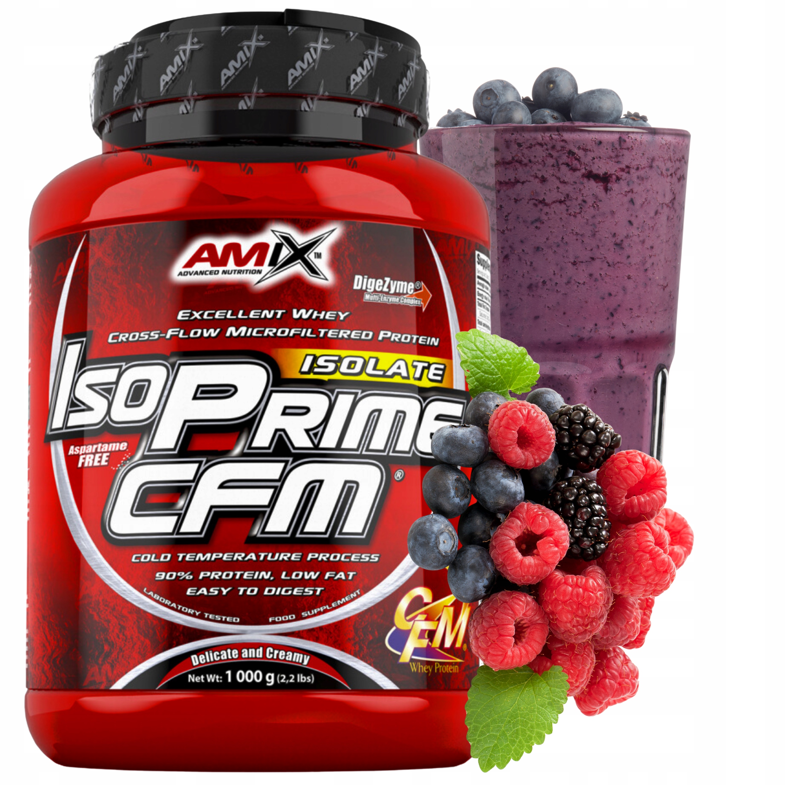 Amix Isoprime Cfm 1000g Bílkoviny 90% Lesní ovoce bez cukru Proteinový Izolát Wpi